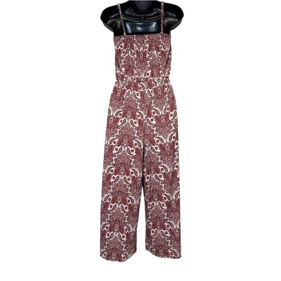 Maurices Pink Paisley Print Sleeveless Tie Waist Cropped Wide Leg Jumpsuit Sz XS - Picture 5 of 13